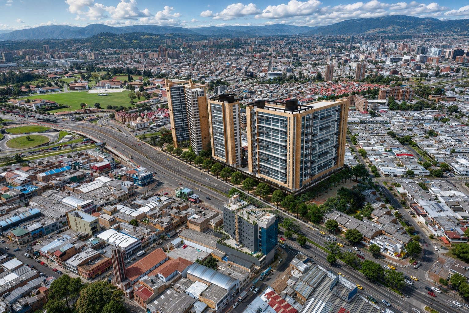 Vista aérea del conjunto El Polo sobre el corredor de la Calle 80