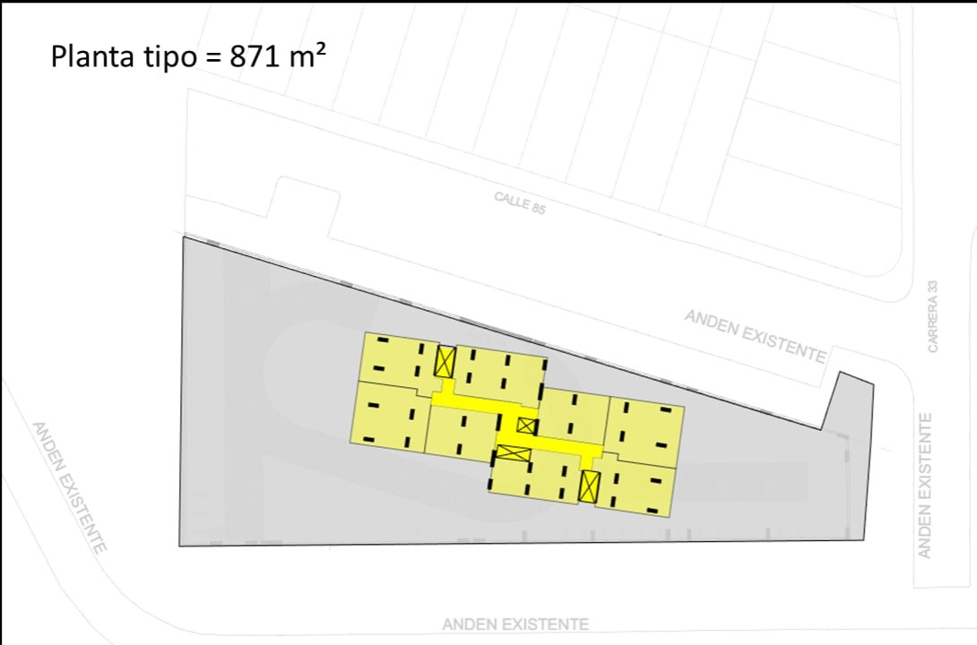 Planta tipo de la propuesta Rectángulos intersectados