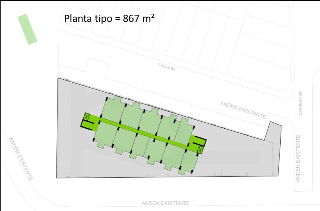 Planta tipo de la propuesta Paralelo a la Calle 85