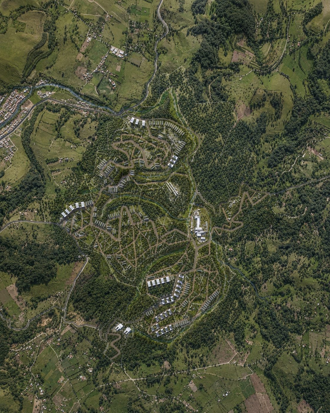 Planta general del plan maestro de La Siberia insertado en el territorio rural